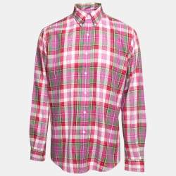 Pre Owned Polo Ralph Lauren Pink Plaid Cotton Button Down Shirt L