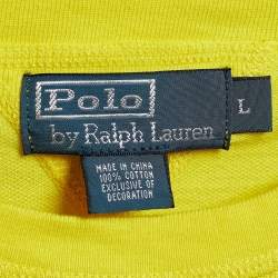 Pre Owned Polo Ralph Lauren Yellow Cotton Blend Fleece Logo Embroidered Sweatshirt L