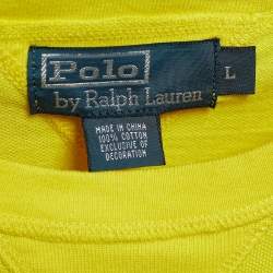 Pre Owned Polo Ralph Lauren Yellow Cotton Blend Fleece Logo Embroidered Sweatshirt L