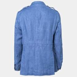 Pre Owned Polo Ralph Lauren Blue Linen Side Slit Button Front Jacket XS