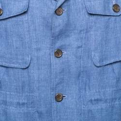 Pre Owned Polo Ralph Lauren Blue Linen Side Slit Button Front Jacket XS
