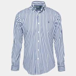 Polo Ralph Lauren White and Blue Striped Cotton Long Sleeve Shirt S