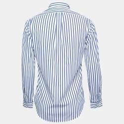Polo Ralph Lauren White and Blue Striped Cotton Long Sleeve Shirt S