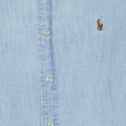 Pre Owned Ralph Lauren Indigo Light Wash Denim Button Front Shirt M