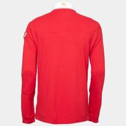 Pre Owned Polo Ralph Lauren Red Cotton Embroidered Long Sleeve Polo T-Shirt M
