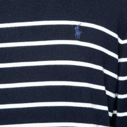 Pre Owned Polo Ralph Lauren Navy Blue Striped Cotton Knit Sweater L