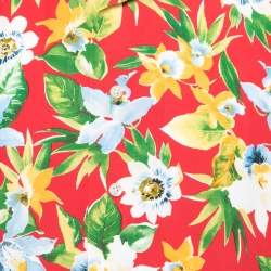 Pre Owned Polo Ralph Lauren Red Floral Printed Crepe Hawaiian Shirt L