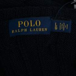 Pre Owned Polo Ralph Lauren Navy Blue Cable Knit V-Neck Sweater L