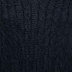 Pre Owned Polo Ralph Lauren Navy Blue Cable Knit V-Neck Sweater L