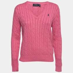 Polo Ralph Lauren Pink Cable Knit V-Neck Sweater L Polo Ralph