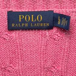 Polo Ralph Lauren Pink Cable Knit V-Neck Sweater L