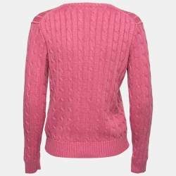 Polo Ralph Lauren Pink Cable Knit V-Neck Sweater L