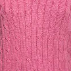 Polo Ralph Lauren Pink Cable Knit V-Neck Sweater L