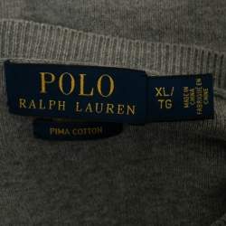 Pre Owned Polo Ralph Lauren Grey Cotton Knit V-Neck Sweater XL