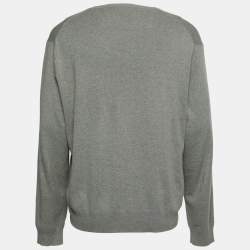 Pre Owned Polo Ralph Lauren Grey Cotton Knit V-Neck Sweater XL