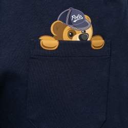 Pre Owned Polo Ralph Lauren Navy Blue Cotton Logo Bear Printed Shorts L