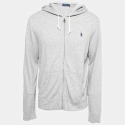 Pre Owned Polo Ralph Lauren Grey Cotton Knit Zip Front Hooded Jacket M