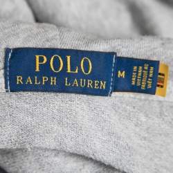 Pre Owned Polo Ralph Lauren Grey Cotton Knit Zip Front Hooded Jacket M