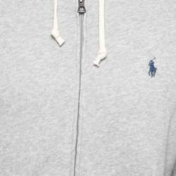 Pre Owned Polo Ralph Lauren Grey Cotton Knit Zip Front Hooded Jacket M