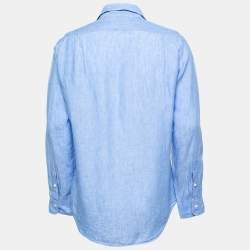 Pre Owned Polo Ralph Lauren Blue Linen Button Front Shirt M