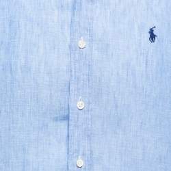 Pre Owned Polo Ralph Lauren Blue Linen Button Front Shirt M