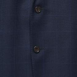 Pre Owned Polo Ralph Lauren Navy Blue Checked Wool Custom Fit Jacket XXL