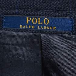 Pre Owned Polo Ralph Lauren Navy Blue Checked Wool Custom Fit Jacket XXL