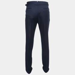 مملوكة مسبقًا Polo Ralph Lauren Navy Blue Checked Wool Trousers XL