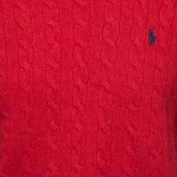 Pre Owned Polo Ralph Lauren Red Wool Cable Knit Sweater XL