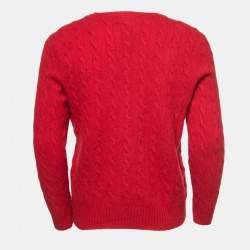 Pre Owned Polo Ralph Lauren Red Wool Cable Knit Sweater XL