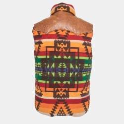 Pre Owned Polo Ralph Lauren Multicolor Wool Blend and Leather Sleeveless Down Jacket M