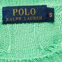 Pre Owned Polo Ralph Lauren Green Cable Knit Crew Neck Sweater S