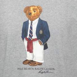 Pre Owned Polo Ralph Lauren Grey Polo Bear Printed Cotton Half Sleeve T-Shirt M