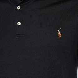 Pre Owned Polo Ralph Lauren Black Cotton Knit Polo T-shirt L