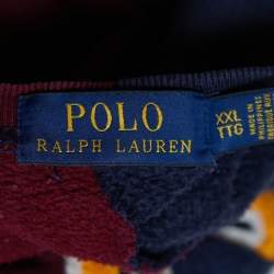Pre Owned Polo Ralph Lauren Navy Blue/Red Embroidered Cotton Knit Crew Neck Sweatshirt XXL