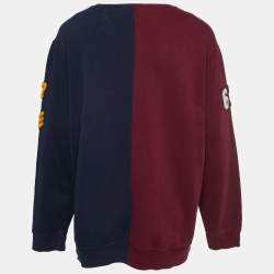 Pre Owned Polo Ralph Lauren Navy Blue/Red Embroidered Cotton Knit Crew Neck Sweatshirt XXL