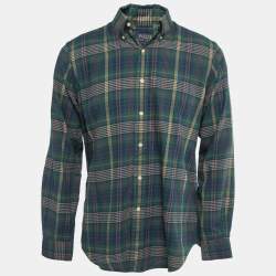 Pre Owned Polo Ralph Lauren Green/Navy Blue Plaid Cotton Button Front Full Sleeve Shirt M