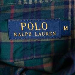 Pre Owned Polo Ralph Lauren Green/Navy Blue Plaid Cotton Button Front Full Sleeve Shirt M