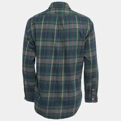 Pre Owned Polo Ralph Lauren Green/Navy Blue Plaid Cotton Button Front Full Sleeve Shirt M