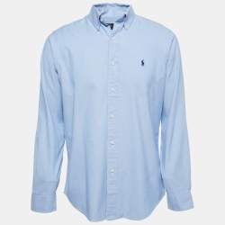 Pre Owned Polo Ralph Lauren Blue Cotton Button Front Custom Fit Full Sleeve Shirt M