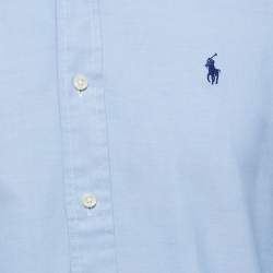 Pre Owned Polo Ralph Lauren Blue Cotton Button Front Custom Fit Full Sleeve Shirt M