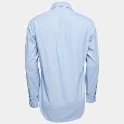 Pre Owned Polo Ralph Lauren Blue Cotton Button Front Custom Fit Full Sleeve Shirt M