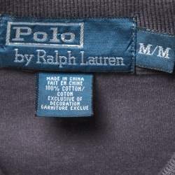Pre Owned Polo Ralph Lauren Grey Logo Embroidered Cotton Polo T-Shirt M