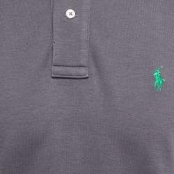 Pre Owned Polo Ralph Lauren Grey Logo Embroidered Cotton Polo T-Shirt M