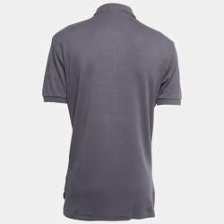 Pre Owned Polo Ralph Lauren Grey Logo Embroidered Cotton Polo T-Shirt M