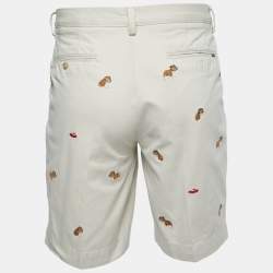 Pre Owned Polo Ralph Lauren Beige Cotton Bulldog Embroidered Shorts L