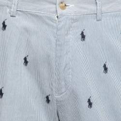 Pre Owned Polo Ralph Lauren Blue Pinstripe All-Over Motif Embroidered Cotton Shorts M Waist 33"