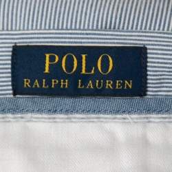 Pre Owned Polo Ralph Lauren Blue Pinstripe All-Over Motif Embroidered Cotton Shorts M Waist 33"