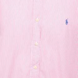 Pre Owned قميص بولو رالف لورين قطن وردي مخطط بأزرار أمامية كم كامل مقاس كبير جداً - إكس إكس لارج