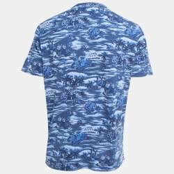 Pre Owned Polo Ralph Lauren Navy Blue Cotton Mesh Knit Collarless Polo T-Shirt L